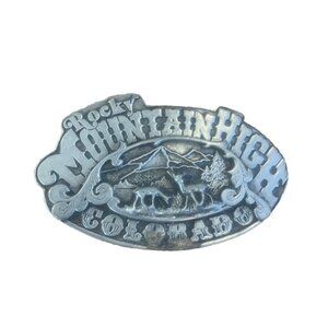 Rocky Mountain High White Tail Deer Belt Buckle Pewter Vintage 1975 Day